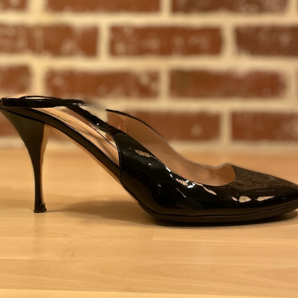 Miu Miu BlackPatent Leather Slingback Heels Sandals Shoes US 11 - Picture 2 of 6